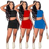 MOEN Fashionable Women Clothes 2021 Solid Color Crop Tshirt Top Mini Skirt Women Casual Two Piece Skirts Set