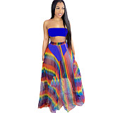 MOEN Latest Design Women Clothes 2021 Summer Colorful pleated Skirt And Tube Top Women Fashion Casual 3 Piece Skirts Set