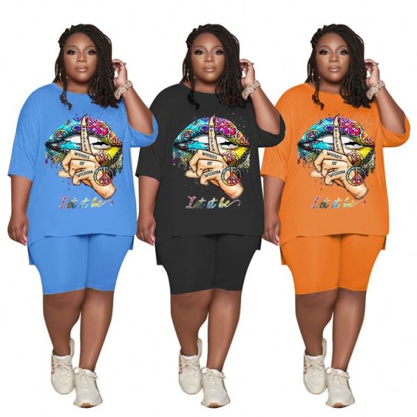 MOEN Hot Selling 2021 Summer Sports Suit Plus Size Women Clothing positioning printing Tracksuit Women Two Piece Short Set