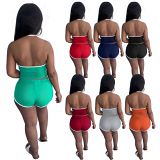 MOEN Wholesale Summer New 2021 Solid Color Top And Pants Set Sports Suit Womens Tracksuits 2 piece Short set