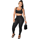 MOEN Good Quality 2021 Solid Color Sports Suit YogaWear Tracksuit Tank Top And Pants Set Summer Womens Two Piece Set