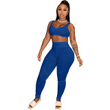 MOEN Good Quality 2021 Solid Color Sports Suit YogaWear Tracksuit Tank Top And Pants Set Summer Womens Two Piece Set
