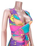MOEN Latest Design Sexy Clubwear Geometric Print Bandage pleated skirt Set Women Summer Outfits 2 Piece Skirt Set