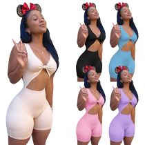 MOEN Best Design Women Clothing 2021 Summer Solid Color Hollow Out Sexy Bodycon Jumpsuit Women Jumpsuits And Rompers