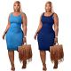 MOEN High Quality Sleeveless Knee Midi Dress 2021 Women Lady Elegant Blue Casual Simple Summer Dress