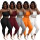 MOEN Summer 2021 2 Piece Pants Set Pleating Tube Tops Solid Color Casual Women Two Piece Sets For Women Two Pieces