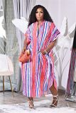 MOEN New Trendy Streetwear Stripe Womens Summer Dresses 2021 Loose Maxi Button Shirt Dress