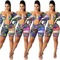 MOEN High Quality Hollow Out Printed Jumpsuits Long Sleeve Pleated Sexy Women Short Jumpsuit Rompers