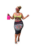 MOEN Trendy 2021 Printing 2 Piece Set Women Tank Top Pencil Skirt Two Pieces Women Clothing Skirt Set