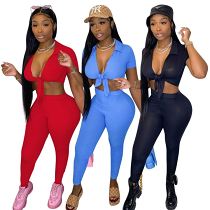 MOEN Good Quality Streetwear Solid Color Two Piece Set Women Clothing Womens V Neck Two Piece Casual Pants Sets