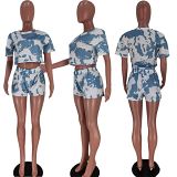MOEN Amazon 2021 Tie Dye Women Sets Casual Crop Top Tshirt And Shorts Sumemr Two Piece Short Pants Set