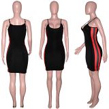 MOEN Fashion 2021 Streetwear Spaghetti Strap Stylish Sexy Dress Side Stripe Elegant Casual Midi Dresses