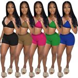 MOEN Good Quality Solid Color Custom Crop Top 2 Piece Set Women Summer Casual Two Piece Bra And Shorts Yoga Set