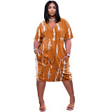 Latest Design Printed Short Sleeve Dress Summer Women Casual Home Wear Plus Size Dress