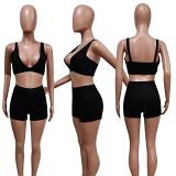 MOEN Good Quality Solid Color Custom Crop Top 2 Piece Set Women Summer Casual Two Piece Bra And Shorts Yoga Set