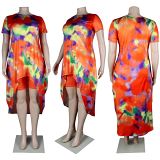 MOEN Amazon 2021 Streetwear Tie Dye Loose Top And Skinny Shorts Womens Two Piece Set Summer Women 2 Piece Shorts Set