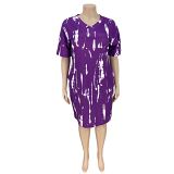 Latest Design Printed Short Sleeve Dress Summer Women Casual Home Wear Plus Size Dress