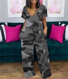 MOEN New Arrival Casual V-Neck Printed Woman Jumpsuit Fashionable Woman Loose Pant Jumpsuit