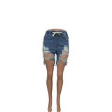 MOEN High Quality Streetwear Fashion Womens Shorts 2021 Casual Ripped Drawstring Shorts Pants Jeans