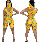 MOEN Hot Selling 2021 Summer New Short Bodycon Jumpsuit Cartoon Print Sleeveless Sports Women Jumpsuits And Rompers