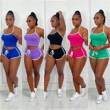 MOEN Fashion 2021 Women 2 piece set clothing Solid Color Halter Casual Tracksuit Sports Suit Ladies Two Piece Short Set