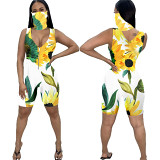 MOEN Hot Selling 2021 Summer New Short Bodycon Jumpsuit Cartoon Print Sleeveless Sports Women Jumpsuits And Rompers