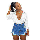 MOEN New Arrival 2021 Women Clothes Ladies Blouses Solid Color Long Sleeve V Neck Womens Blouses Shirts