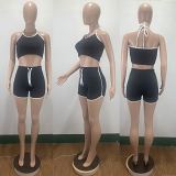 MOEN Fashion 2021 Women 2 piece set clothing Solid Color Halter Casual Tracksuit Sports Suit Ladies Two Piece Short Set