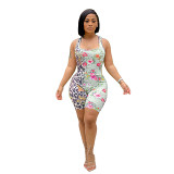 MOEN Best Design 2021 Summer New Bodycon Jumpsuit Flower Leopard Print Sleeveless Women Jumpsuits And Rompers
