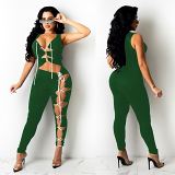MOEN Fashionable 2021 Summer Bodycon Jumpsuit Solid Color Bandage Night Clubwear Women One piece Jumpsuits And Rompers