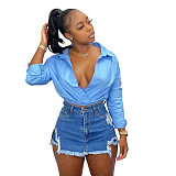 MOEN New Arrival 2021 Women Clothes Ladies Blouses Solid Color Long Sleeve V Neck Womens Blouses Shirts