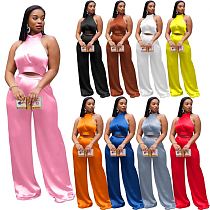 MOEN Summer 2021 Solid Color Two Piece Set Women Clothing Womens Crop Top And Wide Leg Pants Two Piece Casual Pants Sets