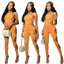 MOEN Wholesale High Street Solid Color Slash Neck Womens Jumpsuits Summer Hollow Out One Piece Jumpsuits