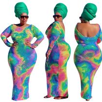 MOEN Latest Design Tie Dye Long Sleeve Maxi Dresses Women Fashion Plus Size Woman S Mesh Dress