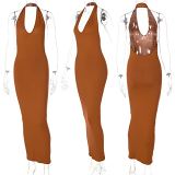 MOEN Hot Selling Halter Backless Lady Summer Long Dress Women 2021 Solid Color Sleeveless Straight Maxi Bodycon Dress
