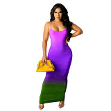 MOEN Best Design Summer Fashion Gradient Color Print Clothes Dresses Maxi Long Elegant Suspender Women Straight Dresses