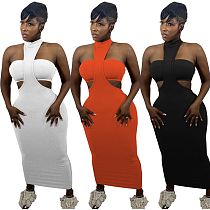 MOEN Fashion 2021 Summe  Skirt Set Solid Color Backless Bra Long Women Two Piece Skirt Set