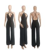 MOEN Latest Design 2021 female clothing One Piece Jumpsuit Solid Color Slit Sexy Backless Women Jumpsuits And Rompers