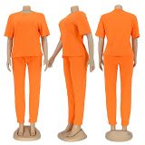 MOEN Best Seller Short Sleeve Tshirt Drawstring Pants Summer Womens Clothing Matching Sets Casual Solid 2 Piece Two Piece Set