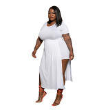 MOEN Best Design Solid Color Long Maxi Tops And Shorts Big Size Summer Women Outfits 2 Piece Set Plus Size Women Clothing