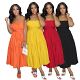 MOEN Fashion 2021 Spaghetti Strap Back Tie Summer Dress Womens Clothing L;Ady Elegant Pure Color A-Line Spliced Midi Dress