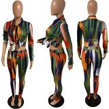 MOEN Trendy 2021 Printed Crop Top 2 Piece Set Summer Shirt Blouse And Pants Elegant Lady Womens Two Peice Casual Sets