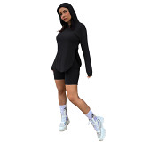 MOEN Newest Design Round Hem Long Sleeve Hooded Custom Solid 2 Piece Women Short Set Girls Fashon Clothing Two Piece Shorts Set