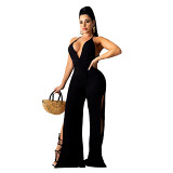 MOEN Latest Design 2021 female clothing One Piece Jumpsuit Solid Color Slit Sexy Backless Women Jumpsuits And Rompers
