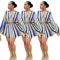 MOEN  Amazon 2021 Colorful Stripes Casual Dresses Loose Turtleneck Jersey Dress