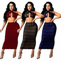 MOEN High Quality 2021 Set Women Sexy Skirts  Yoga Bra Sexy Transparent Long Skirt Two Piece Skirt Set