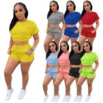 MOEN Wholesale Solid Color Crop Top Shorts Comfortable Summer 2 Piece Set Women Clothing Casual Ladies Two Piece Short Set