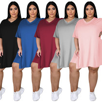 MOEN Hot Selling 2021 Summer Plus Size Short Sleeve Women Clothing  Solid Color Loose 2 Piece Short Set