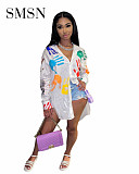 MOEN Hot Sale Long Sleeve White Stripe Shirt Clothes Women Casual Handprint Printing Ladies Long Tops Blouse For Women