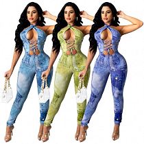 MOEN High Quality Printing Backless Ladies Jumpsuit Hollow Out Bandage Summer Women One Piece Long Jumpsuits And Rompers